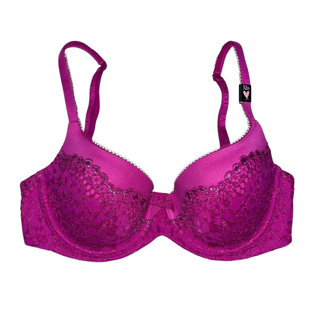 Victoria's Secret Body By Victoria Lined Demi Floral Shimmer Magenta Bra 32D